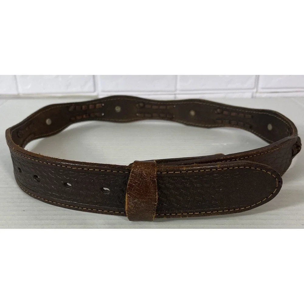 Unbranded Leather‎ Belt Mens 32 Brown Vintage Western Concho Braided Scalloped
